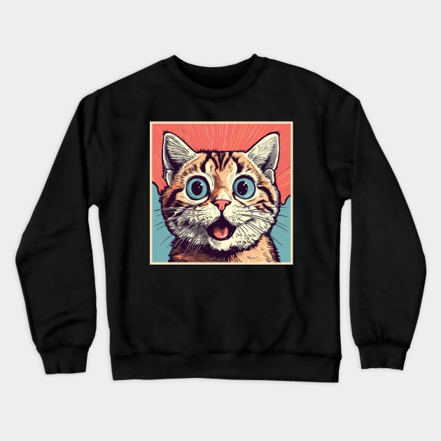 Shocked Cat Cartoon Vintage Cartoon Cat Crazy Crewneck Sweatshirt by OscarVanHendrix